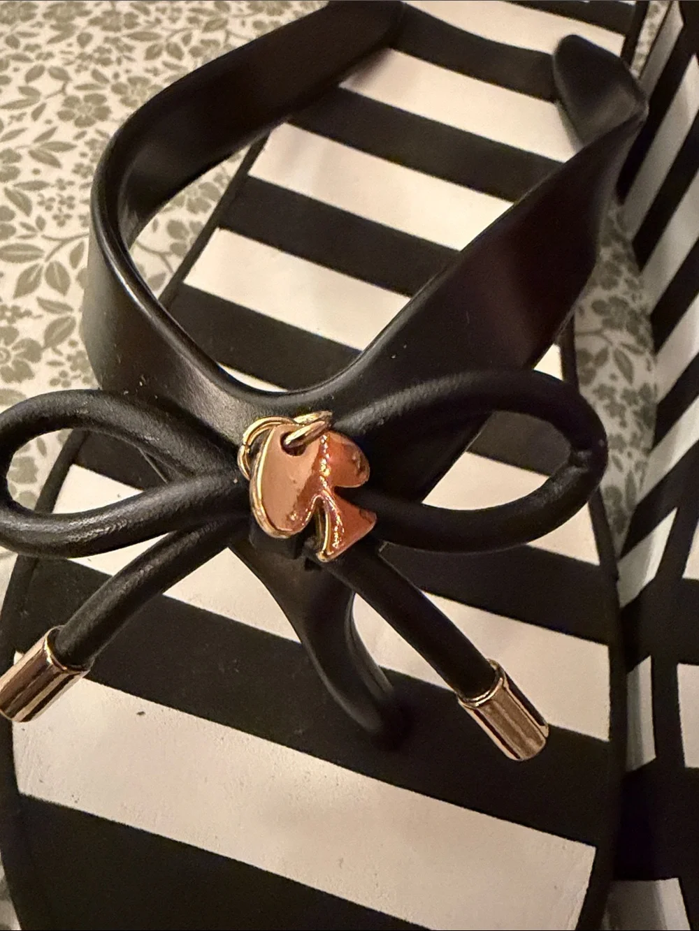 kate spade Black and White Striped Bow Jelly Flip Flops